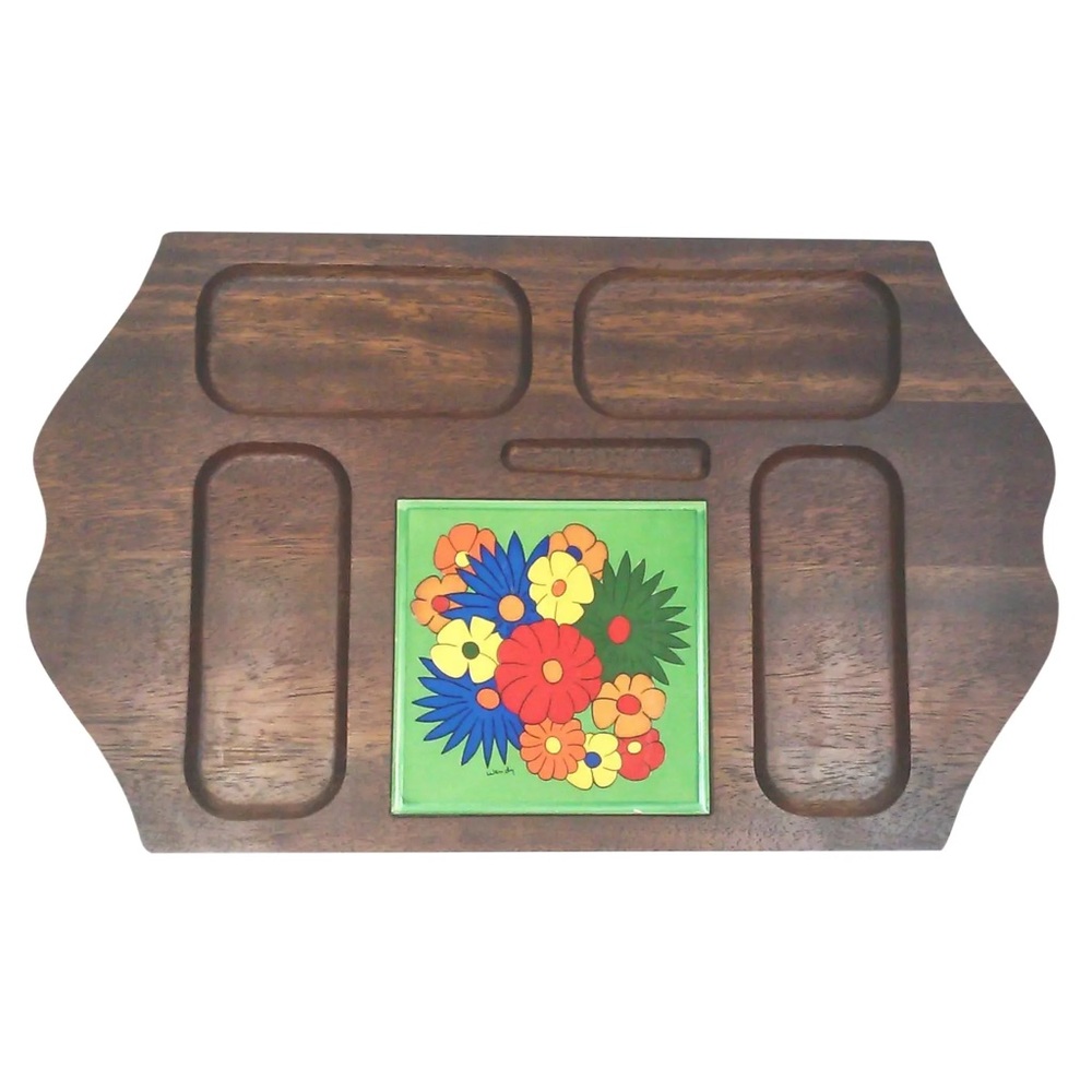 Mid-Century Charcuterie Cheese Board Mod Pop Vintage Wood Serving Tray